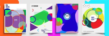 Modern soyut kapaklar seti. Cool gradient şekilleri bileşimi, vektör tasarımı kapsar.