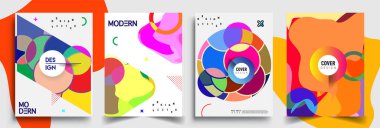 Modern soyut kapaklar seti. Cool gradient şekilleri bileşimi, vektör tasarımı kapsar.