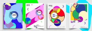 Modern soyut kapaklar seti. Cool gradient şekilleri bileşimi, vektör tasarımı kapsar.