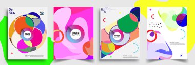 Modern soyut kapaklar seti. Cool gradient şekilleri bileşimi, vektör tasarımı kapsar.