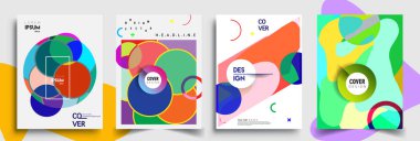Modern soyut kapaklar seti. Cool gradient şekilleri bileşimi, vektör tasarımı kapsar.