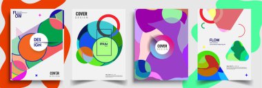 Modern soyut kapaklar seti. Cool gradient şekilleri bileşimi, vektör tasarımı kapsar.