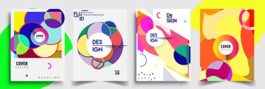 Modern soyut kapaklar seti. Cool gradient şekilleri bileşimi, vektör tasarımı kapsar.