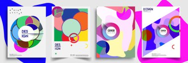 Modern soyut kapaklar seti. Cool gradient şekilleri bileşimi, vektör tasarımı kapsar.