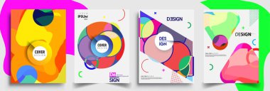 Modern soyut kapaklar seti. Cool gradient şekilleri bileşimi, vektör tasarımı kapsar.