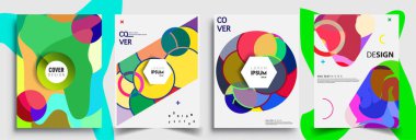 Modern soyut kapaklar seti. Cool gradient şekilleri bileşimi, vektör tasarımı kapsar.