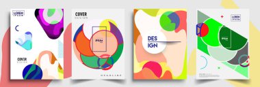 Modern soyut kapaklar seti. Cool gradient şekilleri bileşimi, vektör tasarımı kapsar.