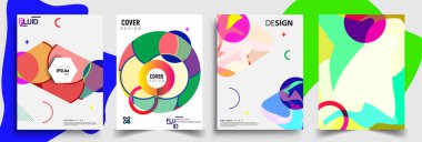 Modern soyut kapaklar seti. Cool gradient şekilleri bileşimi, vektör tasarımı kapsar.