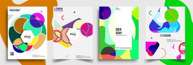 Modern soyut kapaklar seti. Cool gradient şekilleri bileşimi, vektör tasarımı kapsar.