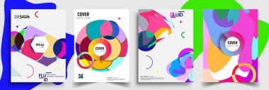 Modern soyut kapaklar seti. Cool gradient şekilleri bileşimi, vektör tasarımı kapsar.