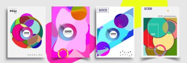 Modern soyut kapaklar seti. Cool gradient şekilleri bileşimi, vektör tasarımı kapsar.