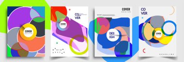Modern soyut kapaklar seti. Cool gradient şekilleri bileşimi, vektör tasarımı kapsar.