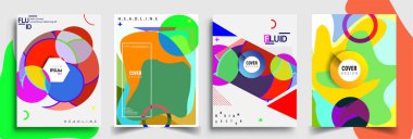 Modern soyut kapaklar seti. Cool gradient şekilleri bileşimi, vektör tasarımı kapsar.