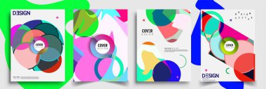 Modern soyut kapaklar seti. Cool gradient şekilleri bileşimi, vektör tasarımı kapsar.
