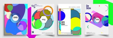 Modern soyut kapaklar seti. Cool gradient şekilleri bileşimi, vektör tasarımı kapsar.