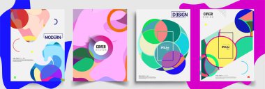 Modern soyut kapaklar seti. Cool gradient şekilleri bileşimi, vektör tasarımı kapsar.