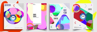 Modern soyut kapaklar seti. Cool gradient şekilleri bileşimi, vektör tasarımı kapsar.
