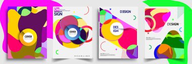 Modern soyut kapaklar seti. Cool gradient şekilleri bileşimi, vektör tasarımı kapsar.