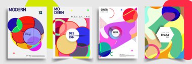 Modern soyut kapaklar seti. Cool gradient şekilleri bileşimi, vektör tasarımı kapsar.