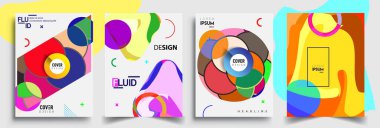Modern soyut kapaklar seti. Cool gradient şekilleri bileşimi, vektör tasarımı kapsar.