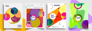 Modern soyut kapaklar seti. Cool gradient şekilleri bileşimi, vektör tasarımı kapsar.
