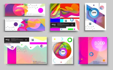 Modern soyut kaplama setleri. Cool gradient şekilleri bileşimi, vektör tasarımı kapsar.