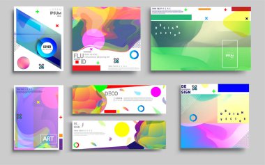 Modern soyut kaplama setleri. Cool gradient şekilleri bileşimi, vektör tasarımı kapsar.