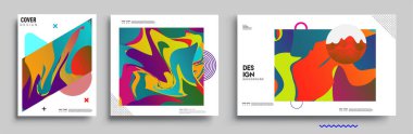 Modern soyut kapaklar seti. Cool gradient şekilleri bileşimi, vektör tasarımı kapsar.