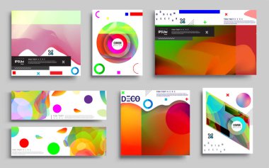 Modern soyut kapaklar seti. Cool gradient şekilleri bileşimi, vektör tasarımı kapsar.