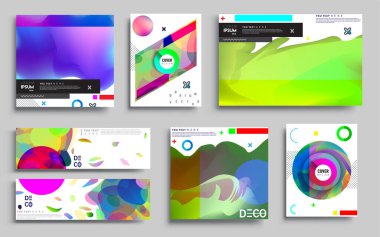 Modern soyut kapaklar seti. Cool gradient şekilleri bileşimi, vektör tasarımı kapsar.