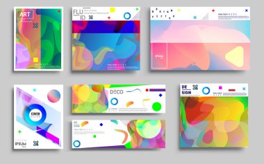 Modern soyut kapaklar seti. Cool gradient şekilleri bileşimi, vektör tasarımı kapsar.