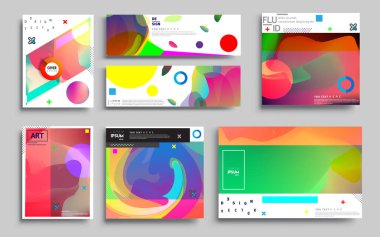Modern soyut kapaklar seti. Cool gradient şekilleri bileşimi, vektör tasarımı kapsar.
