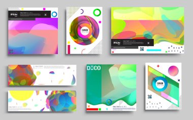 Modern soyut kapaklar seti. Cool gradient şekilleri bileşimi, vektör tasarımı kapsar.