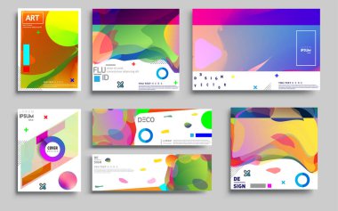 Modern soyut kapaklar seti. Cool gradient şekilleri bileşimi, vektör tasarımı kapsar.