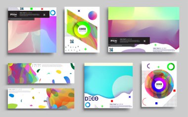 Modern soyut kapaklar seti. Cool gradient şekilleri bileşimi, vektör tasarımı kapsar.