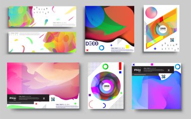 Modern soyut kapaklar seti. Cool gradient şekilleri bileşimi, vektör tasarımı kapsar.