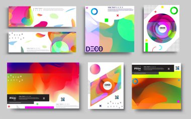 Modern soyut kapaklar seti. Cool gradient şekilleri bileşimi, vektör tasarımı kapsar.