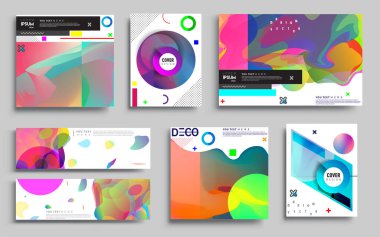 Modern soyut kapaklar seti. Cool gradient şekilleri bileşimi, vektör tasarımı kapsar.