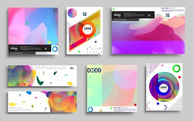 Modern soyut kapaklar seti. Cool gradient şekilleri bileşimi, vektör tasarımı kapsar.
