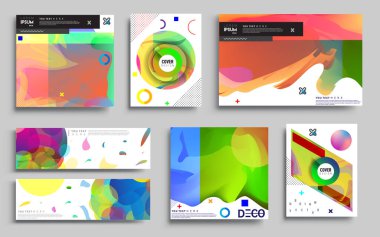 Modern soyut kapaklar seti. Cool gradient şekilleri bileşimi, vektör tasarımı kapsar.