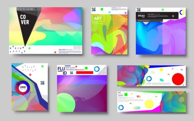 Modern soyut kapaklar seti. Cool gradient şekilleri bileşimi, vektör tasarımı kapsar.
