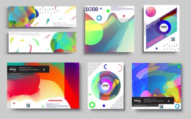 Modern soyut kapaklar seti. Cool gradient şekilleri bileşimi, vektör tasarımı kapsar.