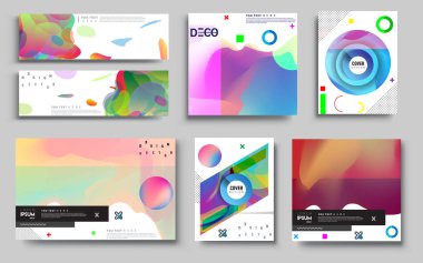 Modern soyut kapaklar seti. Cool gradient şekilleri bileşimi, vektör tasarımı kapsar.