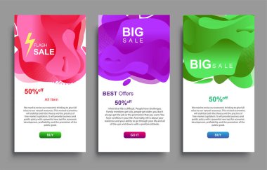 Dinamik modern akışkan Büyük Satış Sancakları Tasarımı. Satış afişi şablon tasarımı, Flas indirimi özel teklif seti.