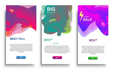 Dinamik modern akışkan Büyük Satış Sancakları Tasarımı. Satış afişi şablon tasarımı, Flas indirimi özel teklif seti.