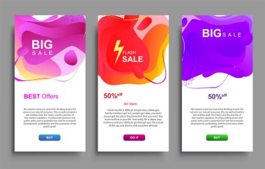 Dinamik modern akışkan Büyük Satış Sancakları Tasarımı. Satış afişi şablon tasarımı, Flas indirimi özel teklif seti.