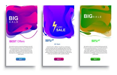 Dinamik modern akışkan Büyük Satış Sancakları Tasarımı. Satış afişi şablon tasarımı, Flas indirimi özel teklif seti.