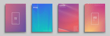 Minimal kapak tasarımı. Geometrik yarım ton gradyanı. Asgari dinamik kapak tasarımı için çizgi gradyanı desenli parlak renk desenli arkaplanın vektör çizimi.