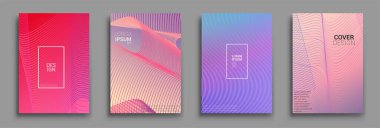 Minimal kapak tasarımı. Geometrik yarım ton gradyanı. Asgari dinamik kapak tasarımı için çizgi gradyanı desenli parlak renk desenli arkaplanın vektör çizimi.