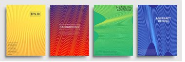 Minimal kapak tasarımı. Geometrik yarım ton gradyanı. Asgari dinamik kapak tasarımı için çizgi gradyanı desenli parlak renk desenli arkaplanın vektör çizimi.